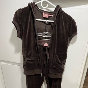 Vintage Y2K Juicy Couture Velours Matching TrackSuit Sz Top L Pants M Dark Brown